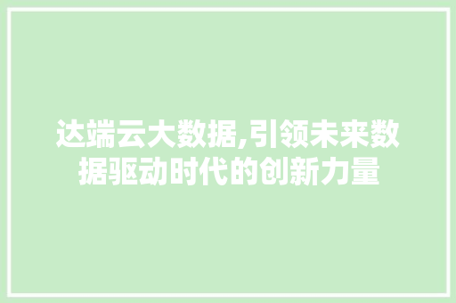 达端云大数据,引领未来数据驱动时代的创新力量