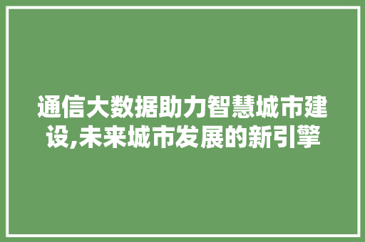 通信大数据助力智慧城市建设,未来城市发展的新引擎 seo技术