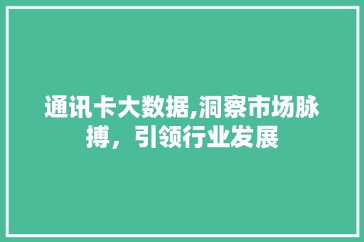 通讯卡大数据,洞察市场脉搏，引领行业发展 搜狗优化