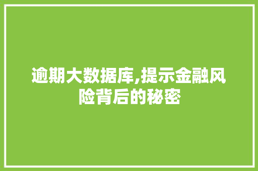逾期大数据库,提示金融风险背后的秘密 小程序开发