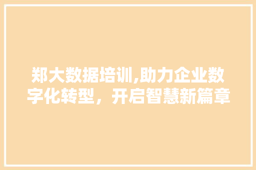 郑大数据培训,助力企业数字化转型，开启智慧新篇章