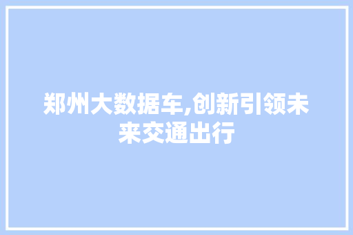 郑州大数据车,创新引领未来交通出行