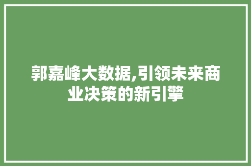 郭嘉峰大数据,引领未来商业决策的新引擎