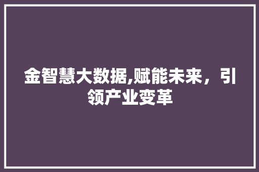 金智慧大数据,赋能未来，引领产业变革