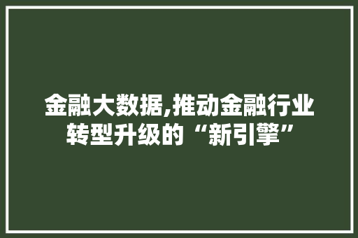 金融大数据,推动金融行业转型升级的“新引擎”