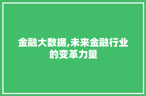 金融大数据,未来金融行业的变革力量