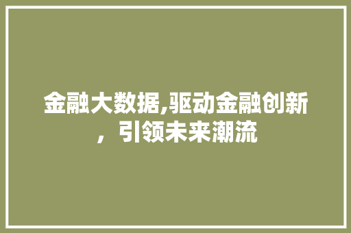 金融大数据,驱动金融创新，引领未来潮流