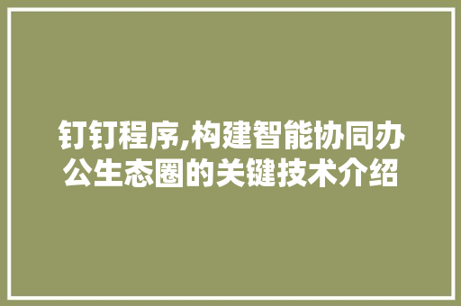 钉钉程序,构建智能协同办公生态圈的关键技术介绍