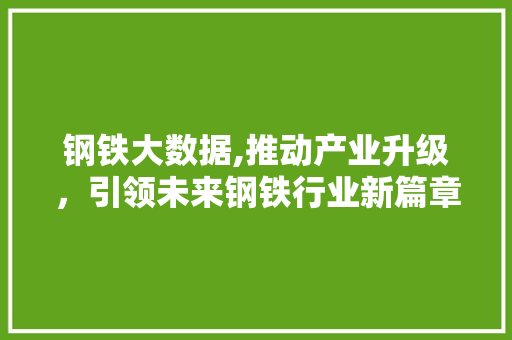 钢铁大数据,推动产业升级，引领未来钢铁行业新篇章 搜狗优化