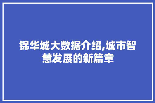锦华城大数据介绍,城市智慧发展的新篇章 AI技术学习