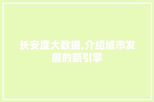 长安度大数据,介绍城市发展的新引擎