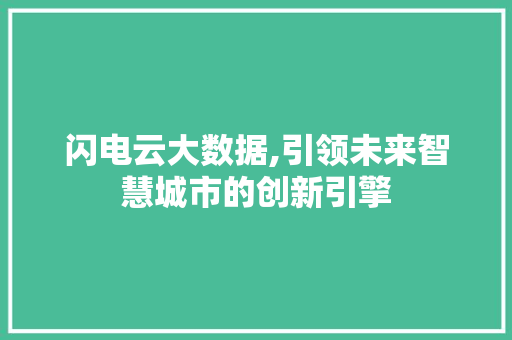 闪电云大数据,引领未来智慧城市的创新引擎 AI技术学习