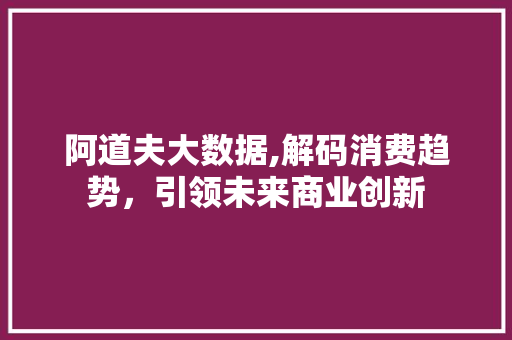 阿道夫大数据,解码消费趋势，引领未来商业创新