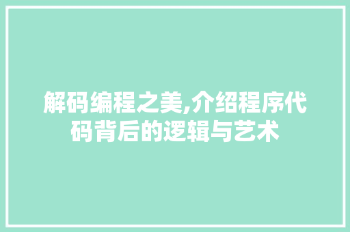 解码编程之美,介绍程序代码背后的逻辑与艺术