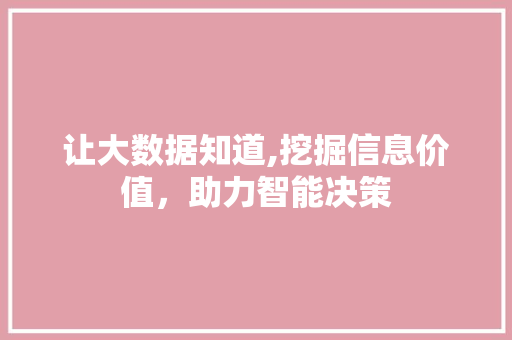 让大数据知道,挖掘信息价值，助力智能决策
