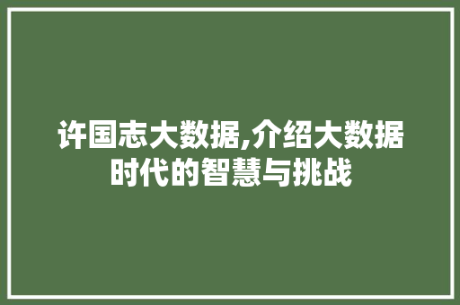 许国志大数据,介绍大数据时代的智慧与挑战