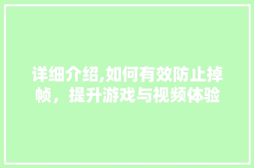 详细介绍,如何有效防止掉帧，提升游戏与视频体验