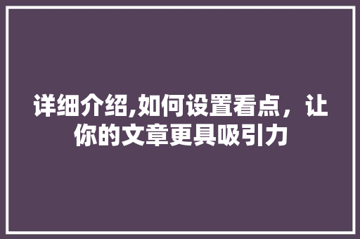 详细介绍,如何设置看点，让你的文章更具吸引力