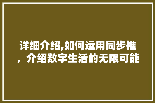 详细介绍,如何运用同步推，介绍数字生活的无限可能
