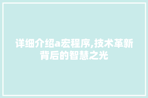 详细介绍a宏程序,技术革新背后的智慧之光