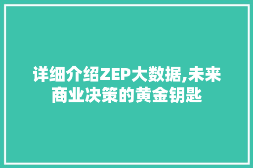 详细介绍ZEP大数据,未来商业决策的黄金钥匙