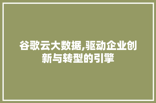 谷歌云大数据,驱动企业创新与转型的引擎
