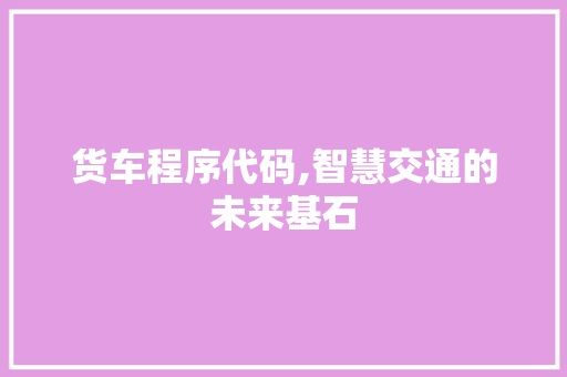 货车程序代码,智慧交通的未来基石