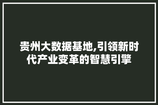 贵州大数据基地,引领新时代产业变革的智慧引擎
