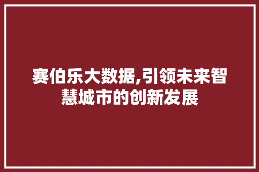 赛伯乐大数据,引领未来智慧城市的创新发展