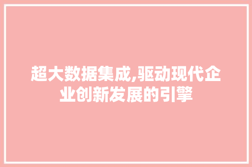 超大数据集成,驱动现代企业创新发展的引擎 头条优化
