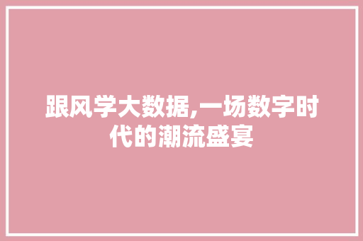 跟风学大数据,一场数字时代的潮流盛宴