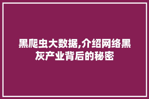 黑爬虫大数据,介绍网络黑灰产业背后的秘密