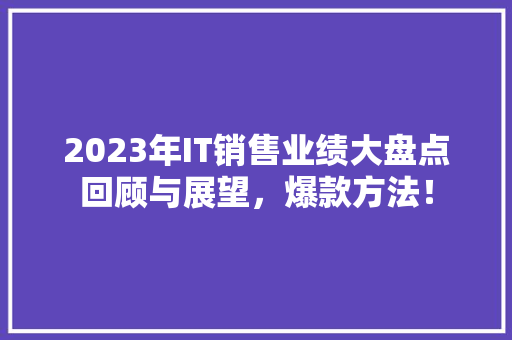2023年IT销售业绩大盘点回顾与展望，爆款方法！