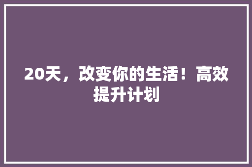 20天，改变你的生活！高效提升计划