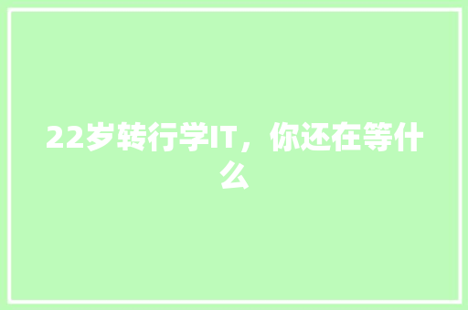 22岁转行学IT，你还在等什么