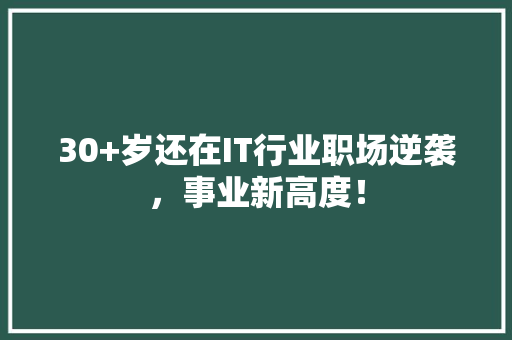 30+岁还在IT行业职场逆袭，事业新高度！