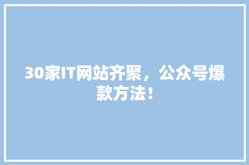 30家IT网站齐聚，公众号爆款方法！