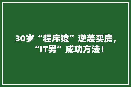 30岁“程序猿”逆袭买房，“IT男”成功方法！