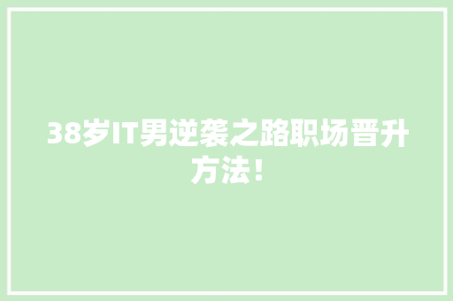 38岁IT男逆袭之路职场晋升方法！