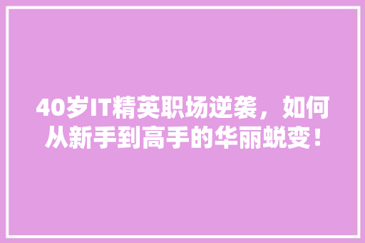 40岁IT精英职场逆袭，如何从新手到高手的华丽蜕变！