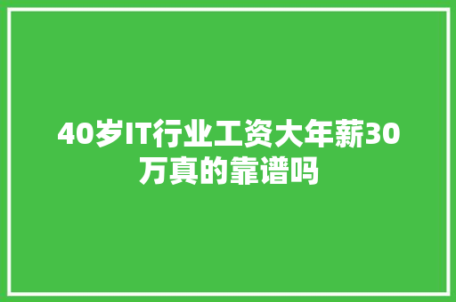 40岁IT行业工资大年薪30万真的靠谱吗