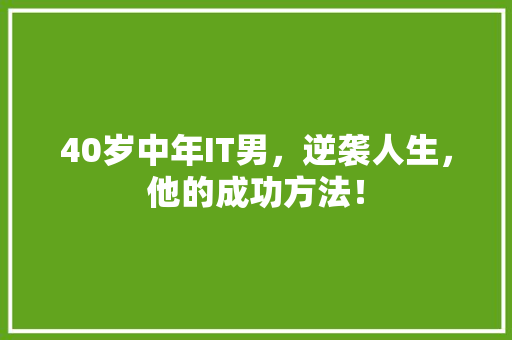 40岁中年IT男，逆袭人生，他的成功方法！