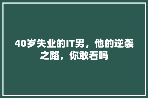 40岁失业的IT男，他的逆袭之路，你敢看吗