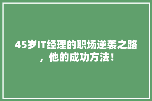 45岁IT经理的职场逆袭之路，他的成功方法！
