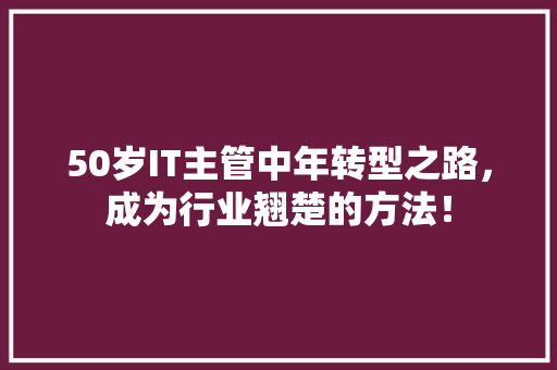 50岁IT主管中年转型之路，成为行业翘楚的方法！