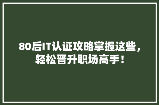 80后IT认证攻略掌握这些，轻松晋升职场高手！