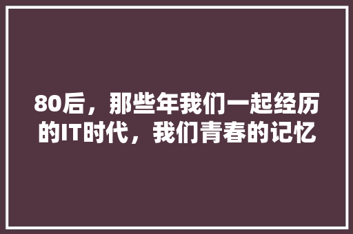 80后，那些年我们一起经历的IT时代，我们青春的记忆