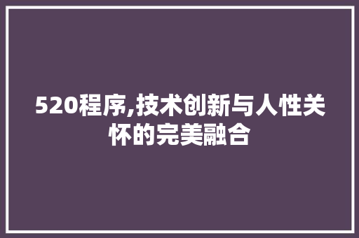 520程序,技术创新与人性关怀的完美融合 520程序,技术创新与人性关怀的完美融合 网站优化