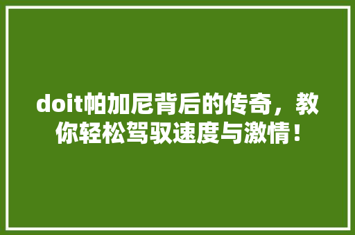 doit帕加尼背后的传奇，教你轻松驾驭速度与激情！