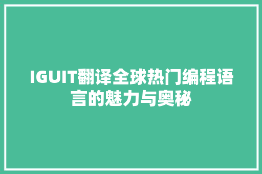 IGUIT翻译全球热门编程语言的魅力与奥秘 搜狗优化